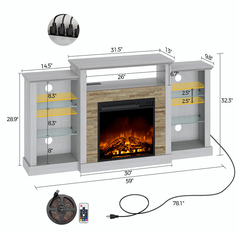 Rolanstar Fireplace TV Stand with Led Lights and Power Outlets