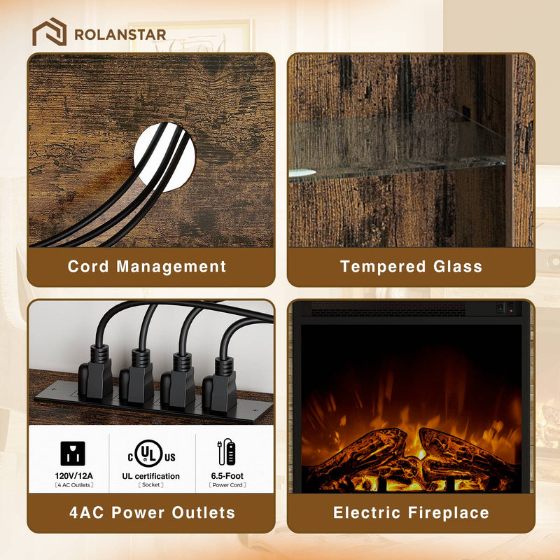 Rolanstar Fireplace TV Stand with Led Lights and Power Outlets