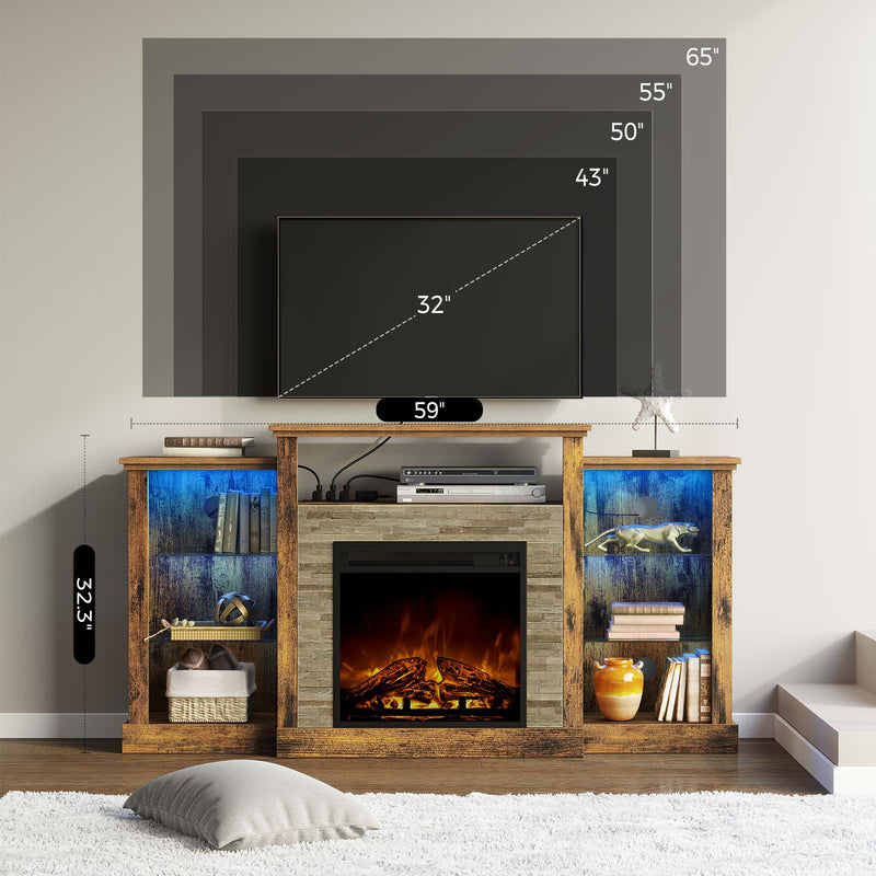 Rolanstar Fireplace TV Stand with Led Lights and Power Outlets