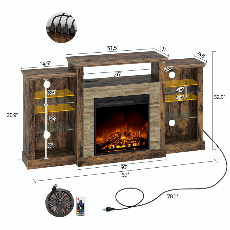 Rolanstar Fireplace TV Stand with Led Lights and Power Outlets