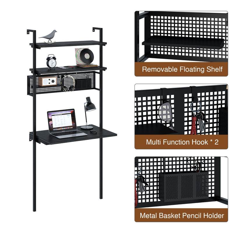 Rolanstar Wall Mounted Computer Desk with Storage Shelf