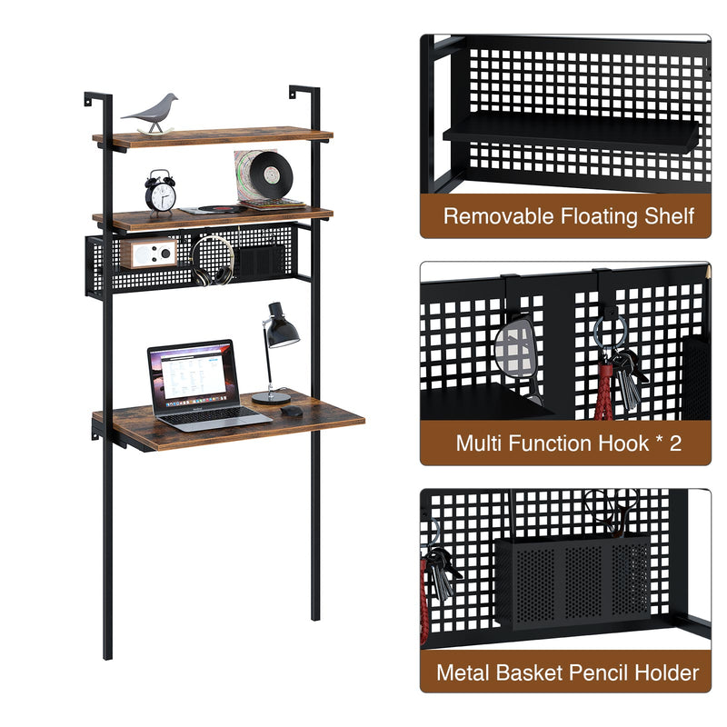 Rolanstar Wall Mounted Computer Desk with Storage Shelf