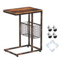 Rolanstar Rustic Side Table, C End Table with Storage Basket and Wheels