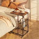 Rolanstar Rustic Side Table, C End Table with Storage Basket and Wheels