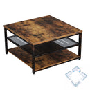Rolanstar Industrial Coffee Table with Storage Shelves 3-Tier Square Cocktail Table