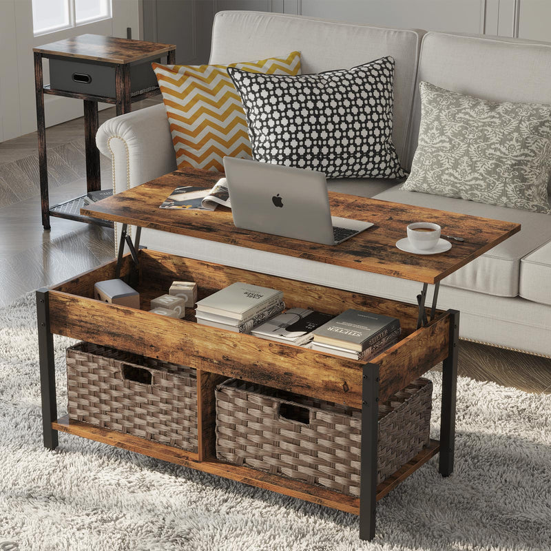 Rolanstar Coffee Table, Lift Top Coffee Table with Storage Shelves and Hidden Compartment
