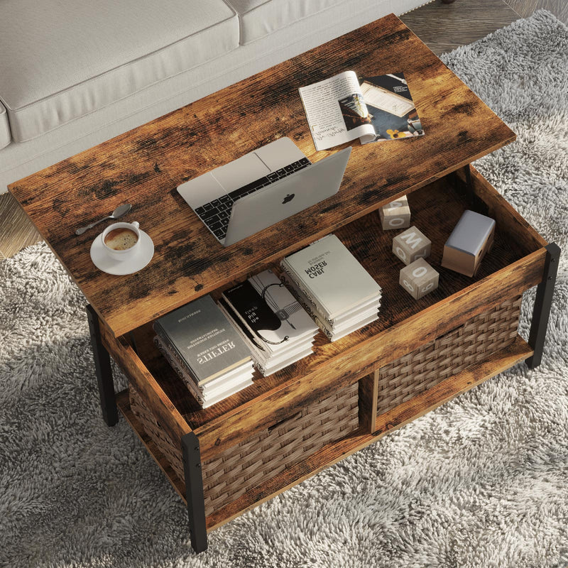 Rolanstar Coffee Table, Lift Top Coffee Table with Storage Shelves and Hidden Compartment