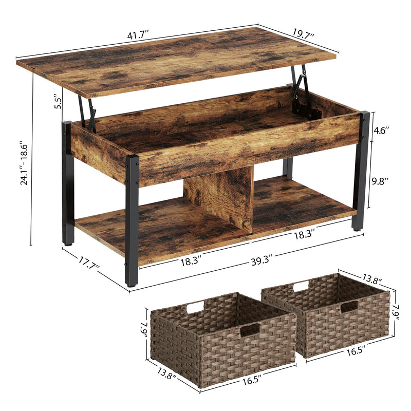 Rolanstar Coffee Table, Lift Top Coffee Table with Storage Shelves and Hidden Compartment