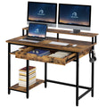 Rolanstar Computer Desk with Monitor Stand and Drawers 47 Inch