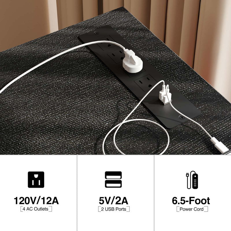 Rolanstar Computer Desk with Power Outlet, Side Storage Bag and Iron Hooks 39 Inch