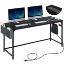 Rolanstar Computer Desk with Power Outlet, Side Storage Bag and Iron Hooks 63 Inch