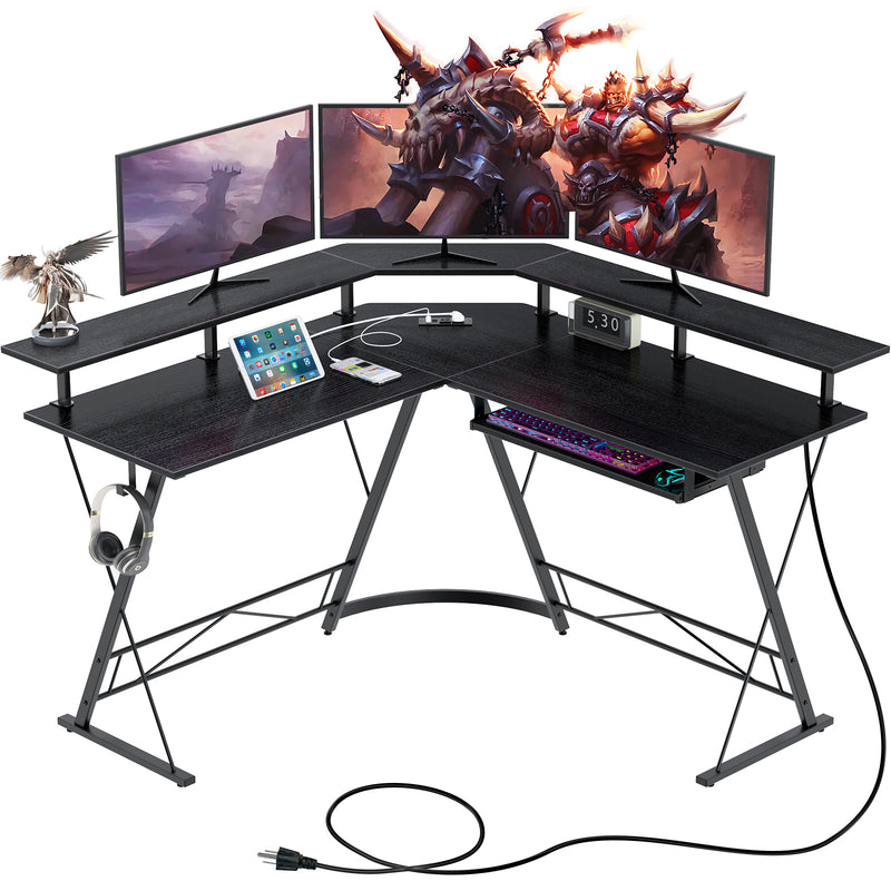Rolanstar Computer Desk L Shaped with Power Outlet, 54” Reversible