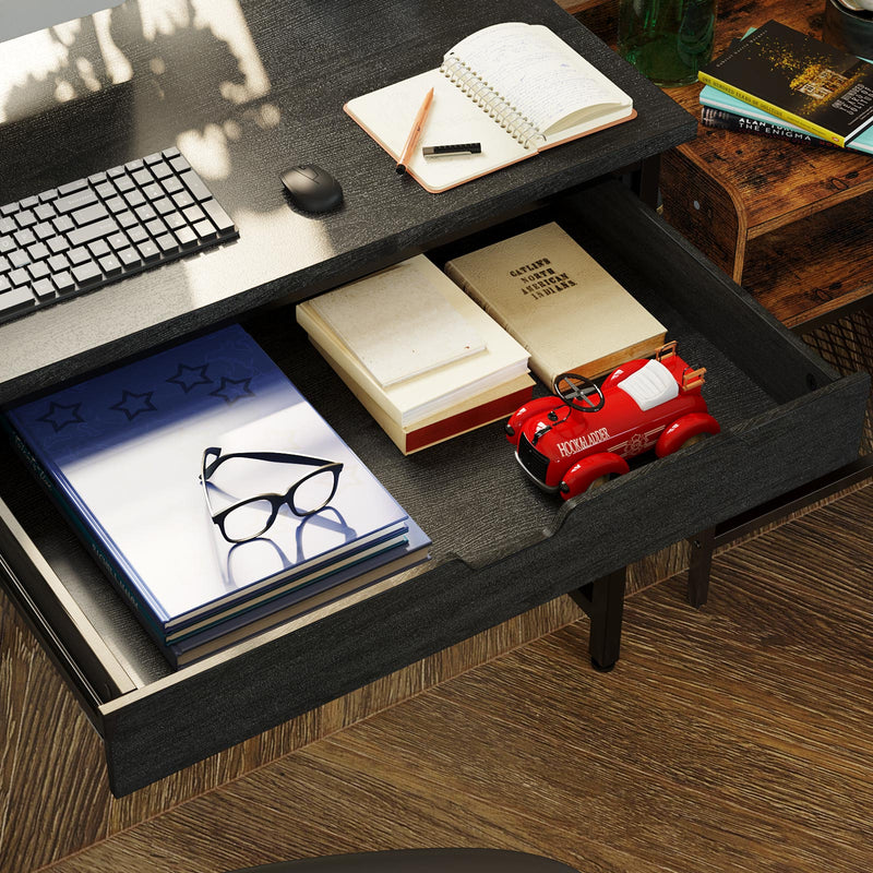 Rolanstar Computer Desk with Storage Shelf, Drawer and Iron Hooks 47 Inch