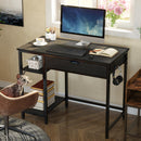 Rolanstar Computer Desk with Storage Shelf, Drawer and Iron Hooks 39 Inch