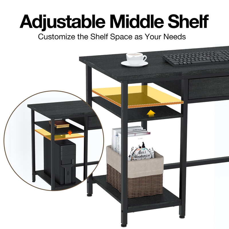 Rolanstar Computer Desk with Storage Shelf, Drawer and Iron Hooks 47 Inch