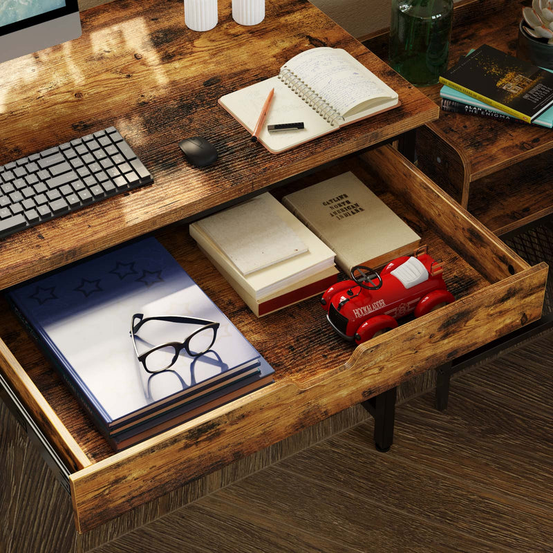 Rolanstar Computer Desk with Storage Shelf, Drawer and Iron Hooks 47 Inch