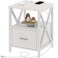 Rolanstar Farmhouse Nightstand with Wireless Charger, USB Port and Power Outlet