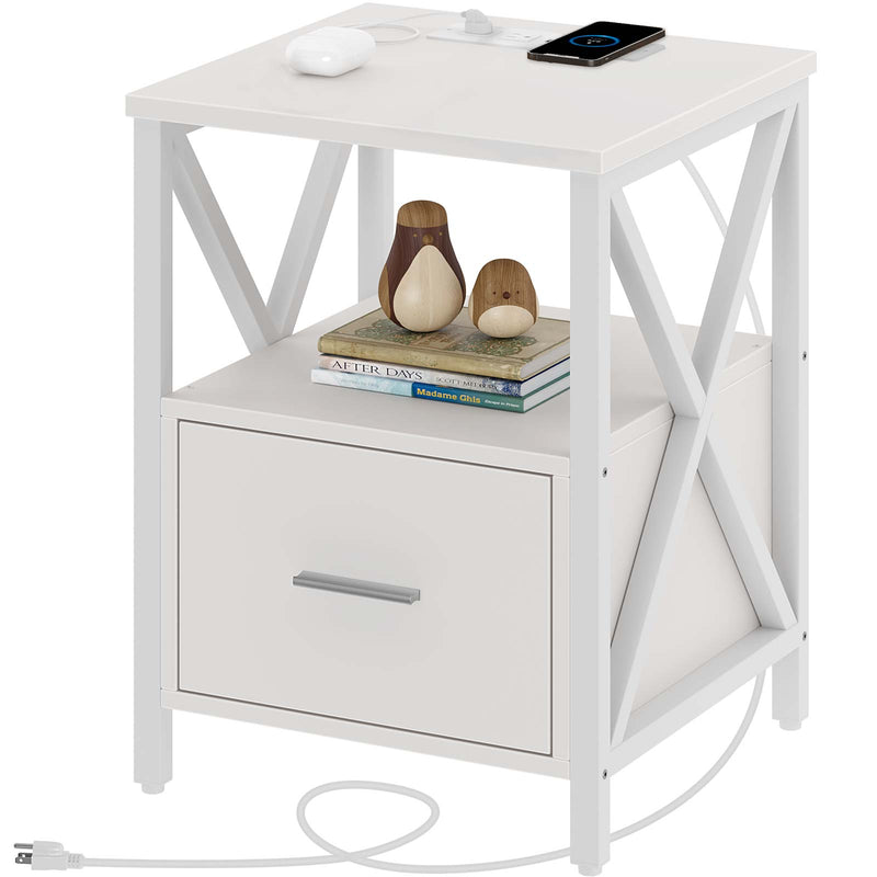 Rolanstar Farmhouse Nightstand with Wireless Charger, USB Port and Power Outlet