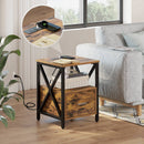 Rolanstar Farmhouse Nightstand with Wireless Charger, USB Port and Power Outlet