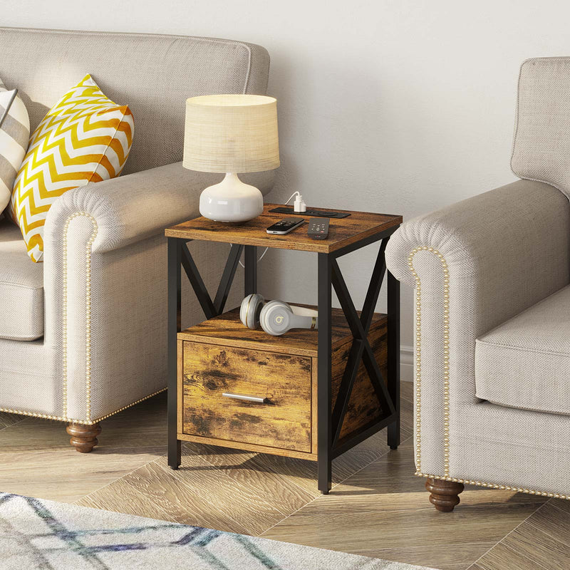 Rolanstar Farmhouse Nightstand with Wireless Charger, USB Port and Power Outlet