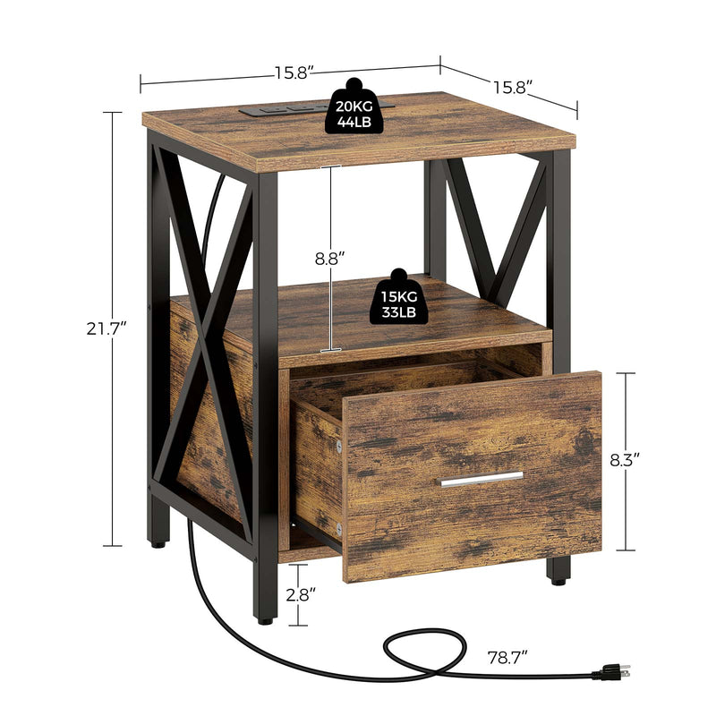 Rolanstar Farmhouse Nightstand with Wireless Charger, USB Port and Power Outlet