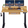 Rolanstar Height Adjustable Desk 47", Standing Desk with Keyboard Tray and Monitor Shelf, Electric Standing Table with Double Headphone Hooks, Rustic Brown