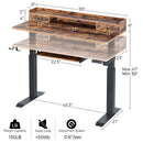 Rolanstar Height Adjustable Desk 47", Standing Desk with Keyboard Tray and Monitor Shelf, Electric Standing Table with Double Headphone Hooks, Rustic Brown