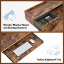 Rolanstar Height Adjustable Desk 47", Standing Desk with Keyboard Tray and Monitor Shelf, Electric Standing Table with Double Headphone Hooks, Rustic Brown