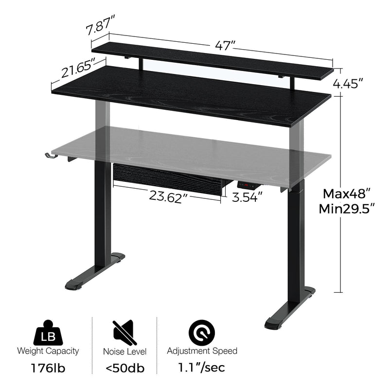 Rolanstar Height Adjustable Dual Motor Standing Desk with Drawer, USB Charging Ports and Hooks 47 Inch