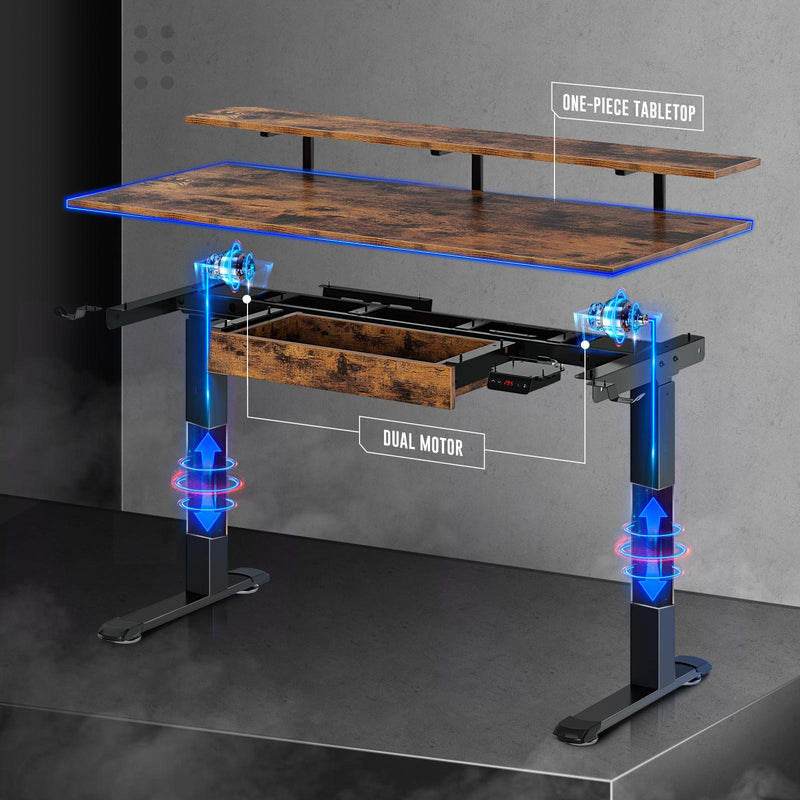Rolanstar Height Adjustable Dual Motor Standing Desk with Drawer, USB Charging Ports and Hooks 55 Inch