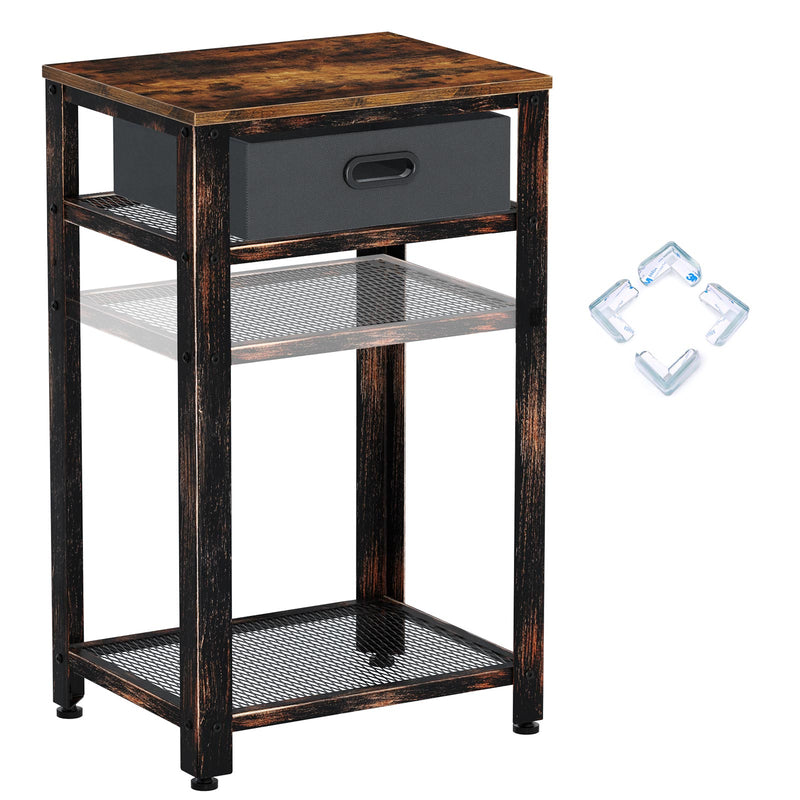 Rolanstar Side Table, Telephone Table with Storage Bin, Height Adjustable Mesh Shelves and Stable Metal Frame