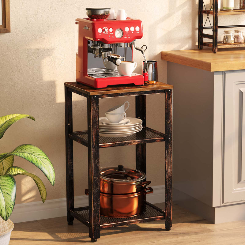 Rolanstar Side Table, Telephone Table with Storage Bin, Height Adjustable Mesh Shelves and Stable Metal Frame