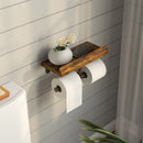 Rolanstar Wall Mounted Double Roll Toilet Paper Holder with Wood Shelf