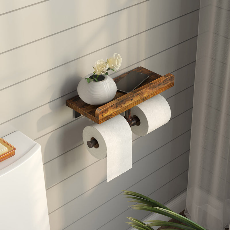 Free Standing Toilet Paper Holder Tissue Paper Holder Stand with Wood Shelf  Rustic Toilet Paper Roll Holder Standing for Farmhouse Bathroom Washroom