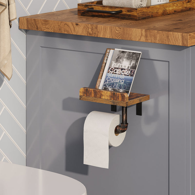 Rolanstar Wall Mounted Toilet Paper Holder with Wood Shelf