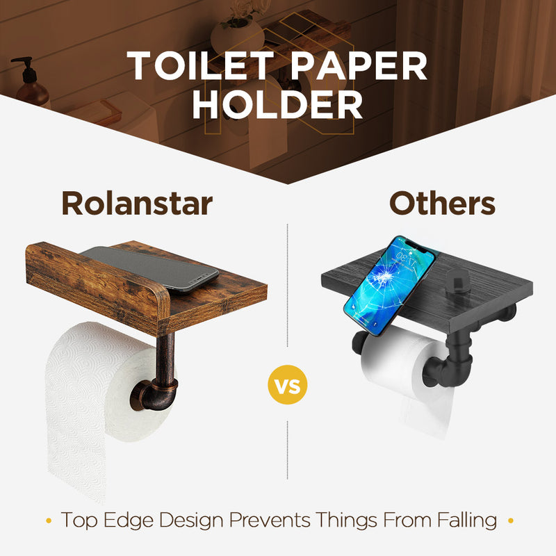 Rolanstar Wall Mounted Toilet Paper Holder with Wood Shelf