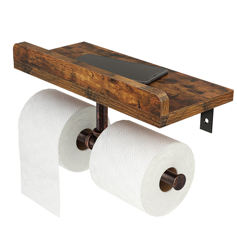 Red Co. 15” x 10” Wall Hanging Wood & Metal Toilet Paper Holder with  Storage Shelf