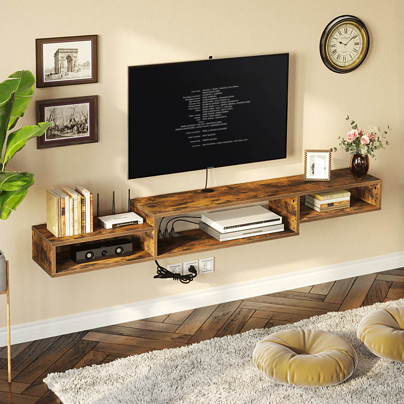 Rolanstar Wall Mounted TV Stand with Power Outlet 70 Inch Brown