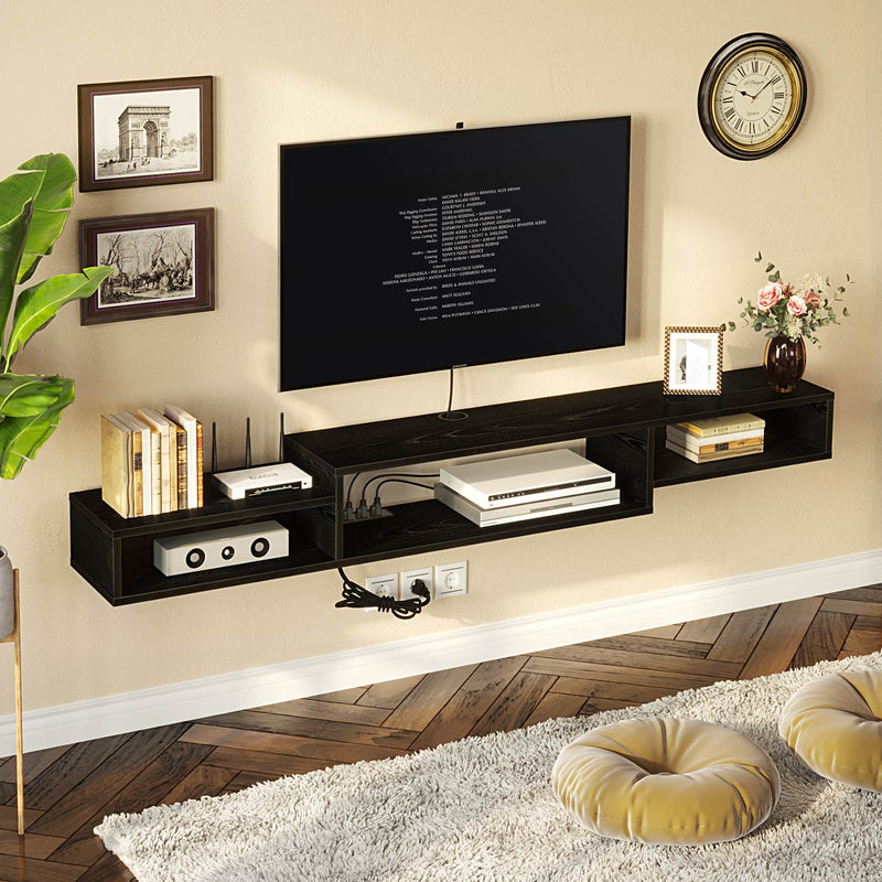 Rolanstar Wall Mounted TV Stand with Power Outlet 70 Inch Black