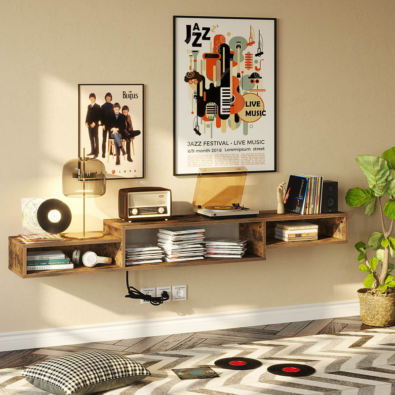 Rolanstar Wall Mounted TV Stand with Power Outlet 70 Inch Brown