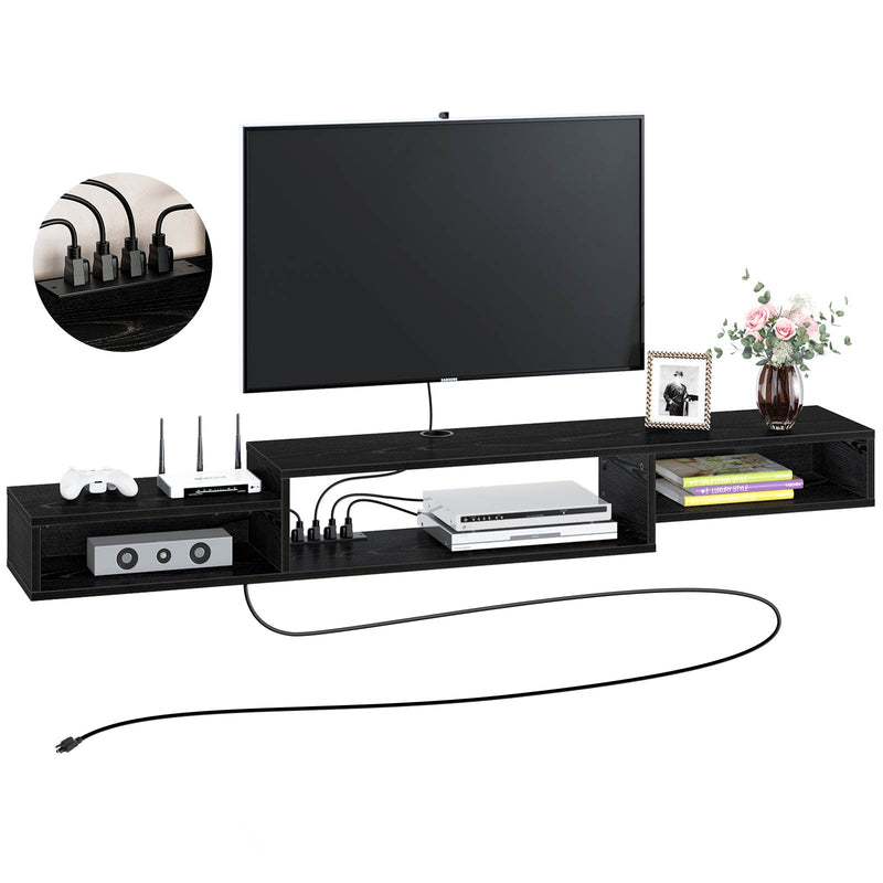 Rolanstar Wall Mounted TV Stand with Power Outlet 70 Inch Black