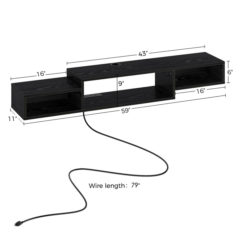 Rolanstar Wall Mounted TV Stand with Power Outlet 59 Inch Black