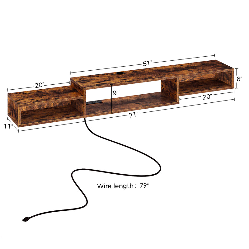 Rolanstar Wall Mounted TV Stand with Power Outlet 70 Inch Brown