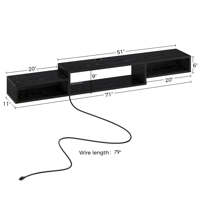 Rolanstar Wall Mounted TV Stand with Power Outlet 70 Inch Black