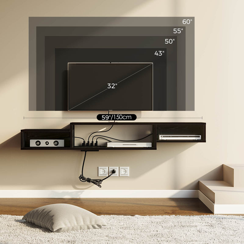 Rolanstar Wall Mounted TV Stand with Power Outlet 59 Inch Black